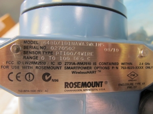 LOT TO INCLUDE: ROSEMOUNT TRANSMITTER PT100/4WIRE MODEL#648DX1D1NAWA3WK1M5(6) THERMOCOUPLES, 24" DESIGN LENGTH, 3/16" SHEATH OD, LOWER OPEN PLATE BEARING KIND, (3) PLUGS, ELECTRICAL TYPE, 600 VOLTS AC/DC ELEC RATING, CONNECTOR KIND, (2) THERMOCOUPLES. FOR P141 PUMP, (1) CELL, CONDUCTIVITY TYPE, 0.01 CELL CONSTANT, FLOW KIND. . LOADING & HANDLING FEE $15-4163